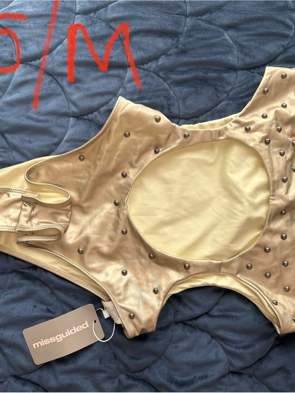 Missguided Metallic Gold Studded One-Piece bodysuit